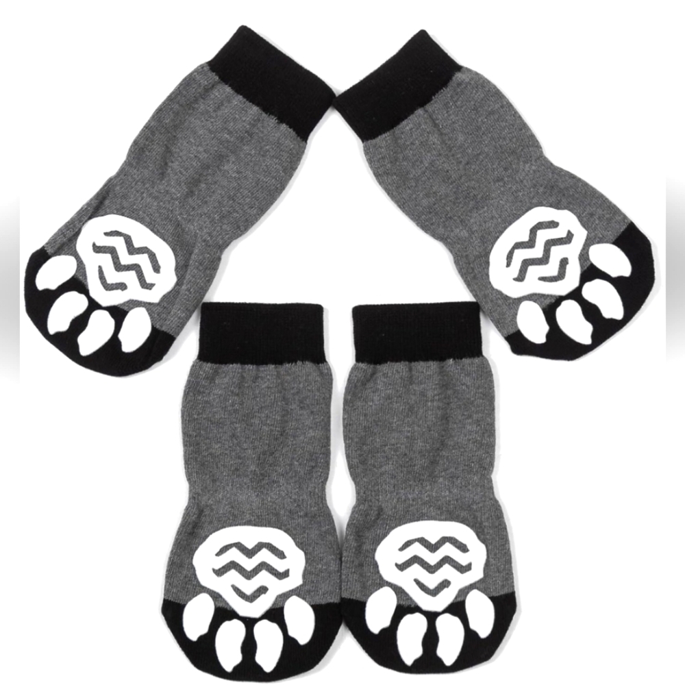 🍎 NIB 4 Pcs Anti-Slip Pet Dog Cat Socks Knitted Rubber Reinforcement Traction